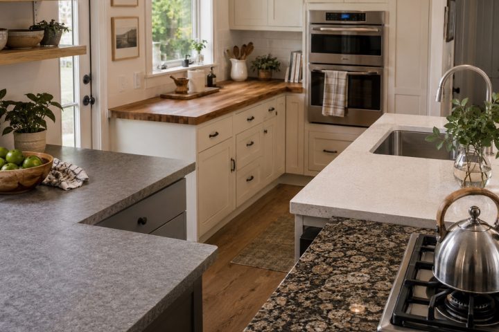 Plan de travail : stratifié, bois, quartz, granit comparés