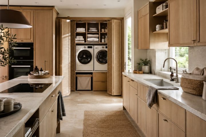 Comment répartir les rangements quand la cuisine sert aussi de buanderie ?